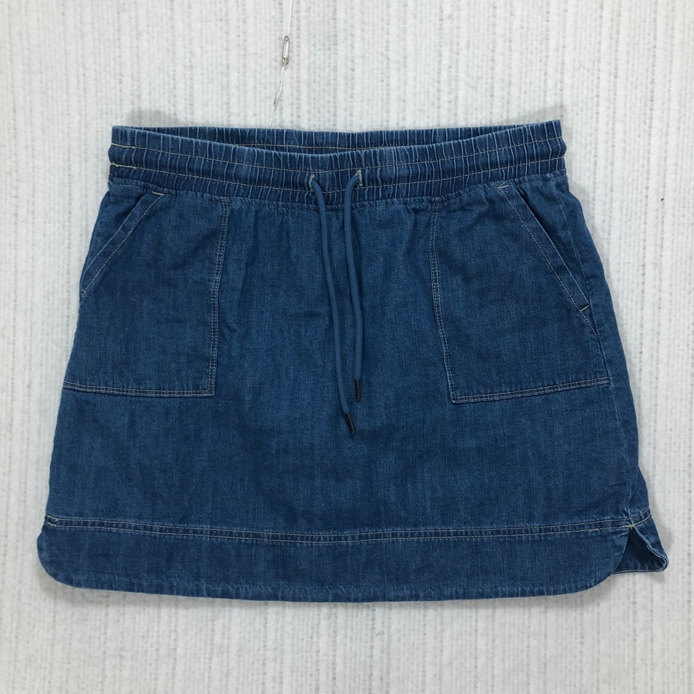 32 Degrees Cool Medium Blue Denim Skort Medium Elastic Waist Drawstring Pockets